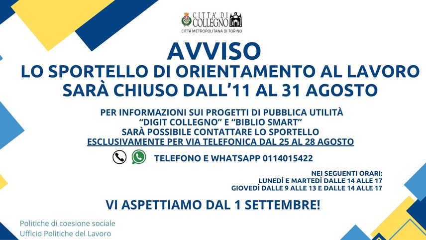 Immagine di chiusura_agosto ufficio lavoro